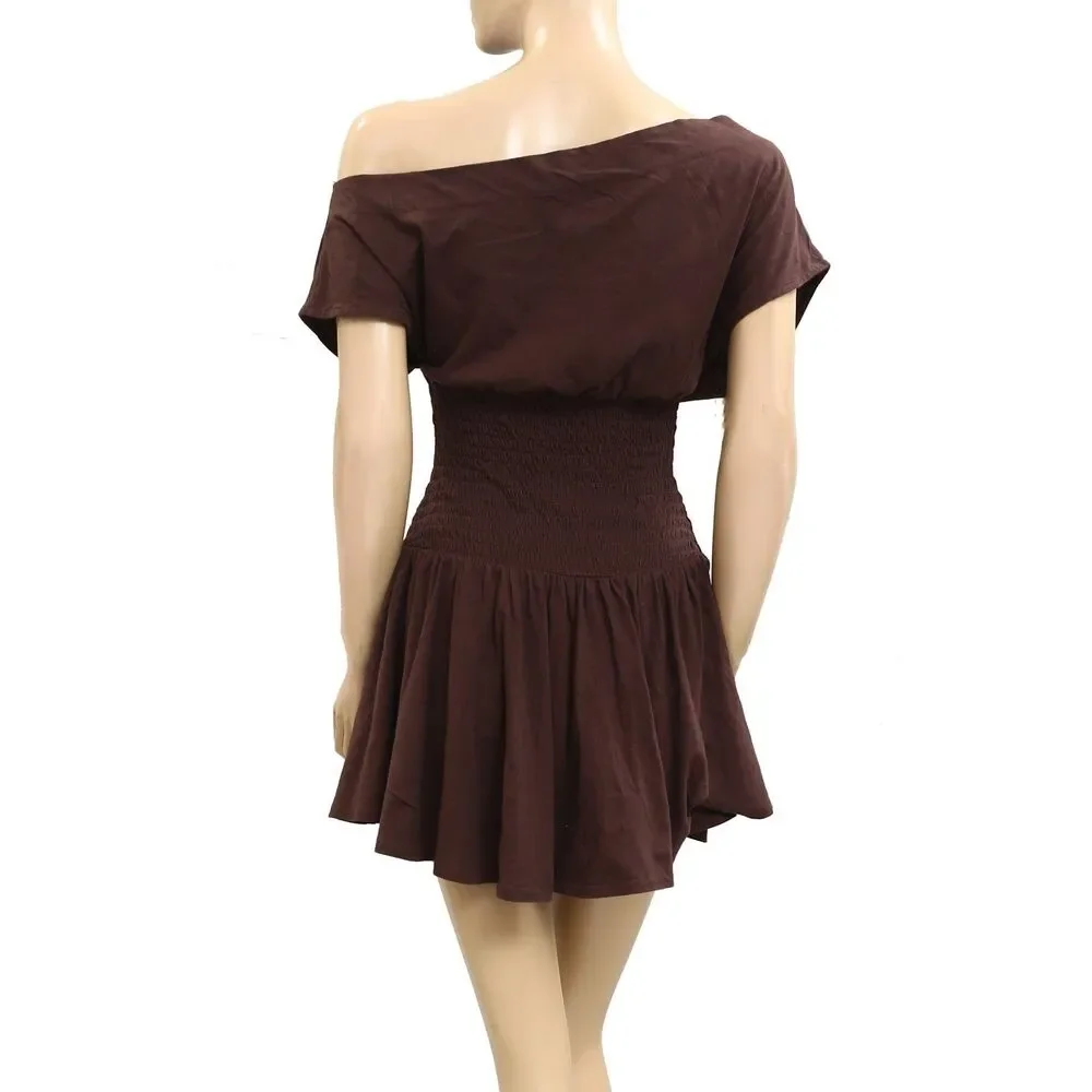 Free People Brown Off-Shoulder Mini Dress